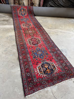 Persian Vintage Runner / 3x11 Antique Heriz Runner #4186