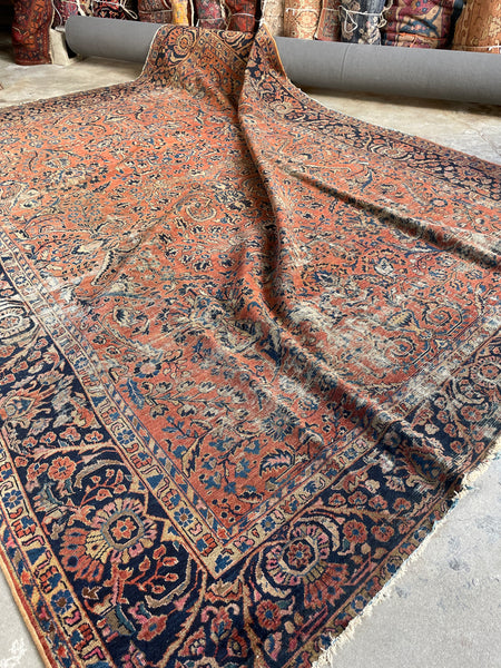 9x12 Worn Floral Persian Rug #3378