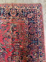 9x11 Antique Persian Rose Red Sarouk Rug