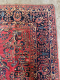 9x11 Antique Persian Rose Red Sarouk Rug