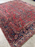 9x11 Antique Persian Rose Red Sarouk Rug