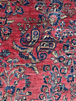 9x11 Antique Persian Rose Red Sarouk Rug