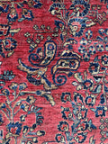 9x11 Antique Persian Rose Red Sarouk Rug