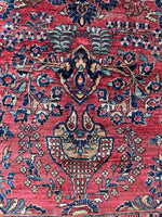 9x11 Antique Persian Rose Red Sarouk Rug