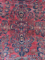 9x11 Antique Persian Rose Red Sarouk Rug