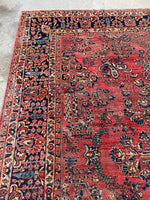 9x11 Antique Persian Rose Red Sarouk Rug