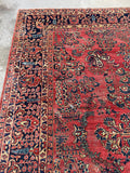 9x11 Antique Persian Rose Red Sarouk Rug