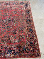9x11 Antique Persian Rose Red Sarouk Rug