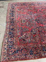 9x11 Antique Persian Rose Red Sarouk Rug #3245
