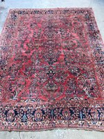 9x11 Antique Persian Rose Red Sarouk Rug #3245