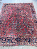 9x11 Antique Persian Rose Red Sarouk Rug #3245