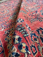 9x11 Antique Persian Rose Red Sarouk Rug #3245