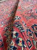 9x11 Antique Persian Rose Red Sarouk Rug #3245
