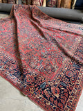 9x11 Antique Persian Rose Red Sarouk Rug #3245