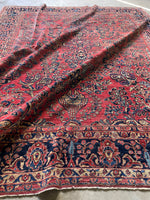 9x11 Antique Persian Rose Red Sarouk Rug #3245