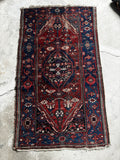 1920s handwoven Persian rug with worn low pile and natural vegetable-dyed wool, 3'3 x 6'4

