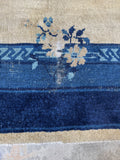 Antique Peking Rug / 7'1 x 9'9 Open Field Blue Floral Border Chinese #3764