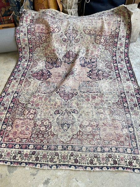 Worn Persian Rug / 4'6 x 5'10 Antique Persian Lavar Rug #3113