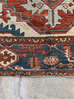 Antique Persian Heriz Serapi Rug with Rust / 9'9 x 11'8 Persian Rug #3848