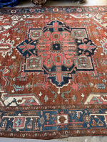 Antique Persian Heriz Serapi Rug with Rust / 9'9 x 11'8 Persian Rug #3848