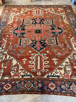 Antique Persian Heriz Serapi Rug with Rust / 9'9 x 11'8 Persian Rug #3848