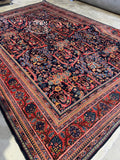 Large Navy Blue Persian Rug / 8'8 x 12' Antique Persian Mustafi Mahal #3768