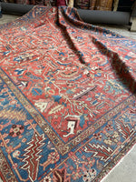 Antique Persian Heriz w French Blue Borders Rug / 9'6 x 12'2 Heriz Rug #3251