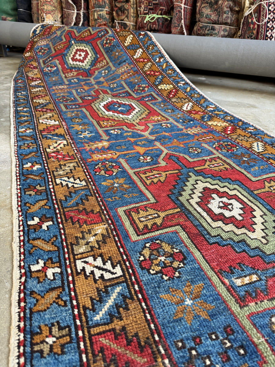 Blue Persian Tribal Vintage Runner / 3x11 Antique Gorevan Persian ...