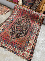 Tribal Scatter Rug / 4'1 x 5'5 Persian Rug #3141