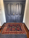 Small Worn Antique Persian Tribal Rug / 4'4 x 5'7 Persian Afshar Rug #1468