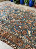 9x12 Antique French Blue Ground Heriz Rug #2857