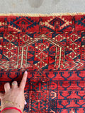 Square Vintage Rug / 3'6 x 3'9 Antique Yomut Prayer Rug #3164 / Small Vintage Rug