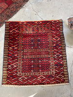 Square Vintage Rug / 3'6 x 3'9 Antique Yomut Prayer Rug #3164 / Small Vintage Rug