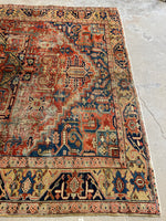 9'3 x 11'6 Worn Antique Persian Heriz Rug with Camel Border #2858