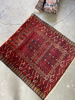 Square Vintage Rug / 3'6 x 3'9 Antique Yomut Prayer Rug #3164 / Small Vintage Rug