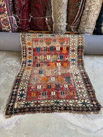 Small Worn Tribal Rug / 3'5 x 4'5 Rug #4256ML