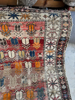 Small Worn Tribal Rug / 3'5 x 4'5 Rug #4256ML