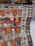 Small Worn Tribal Rug / 3'5 x 4'5 Rug #4256ML