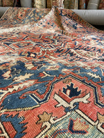 7'7 x 10'7 Worn Antique Heriz with French Blue #2859