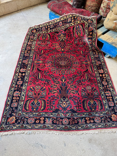 Antique Full Pile Persian Sarouk Rug / 3'6 x 5'2 Rug #4260ML