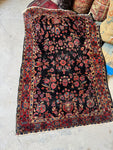 Small Midnight Blue Floral Persian Rug / 3'5 x 5' Antique Rug #4261ML