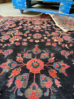 Small Midnight Blue Floral Persian Rug / 3'5 x 5' Antique Rug #4261ML