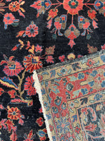 Small Midnight Blue Floral Persian Rug / 3'5 x 5' Antique Rug #4261ML