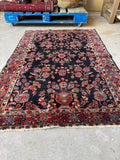 Small Midnight Blue Floral Persian Rug / 3'5 x 5' Antique Rug #4261ML
