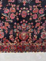 Small Midnight Blue Floral Persian Rug / 3'5 x 5' Antique Rug #4261ML