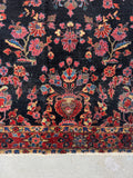 Small Midnight Blue Floral Persian Rug / 3'5 x 5' Antique Rug #4261ML