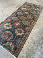 Antique Teal Blue Tribal Runner / 3'6 x 8'4 Persian Rug #3271