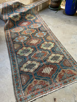 Antique Teal Blue Tribal Runner / 3'6 x 8'4 Persian Rug #3271