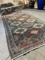 Antique Teal Blue Tribal Runner / 3'6 x 8'4 Persian Rug #3271