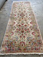 3x8 Ivory Floral Persian Runner / Persian Kerman Runner #3181